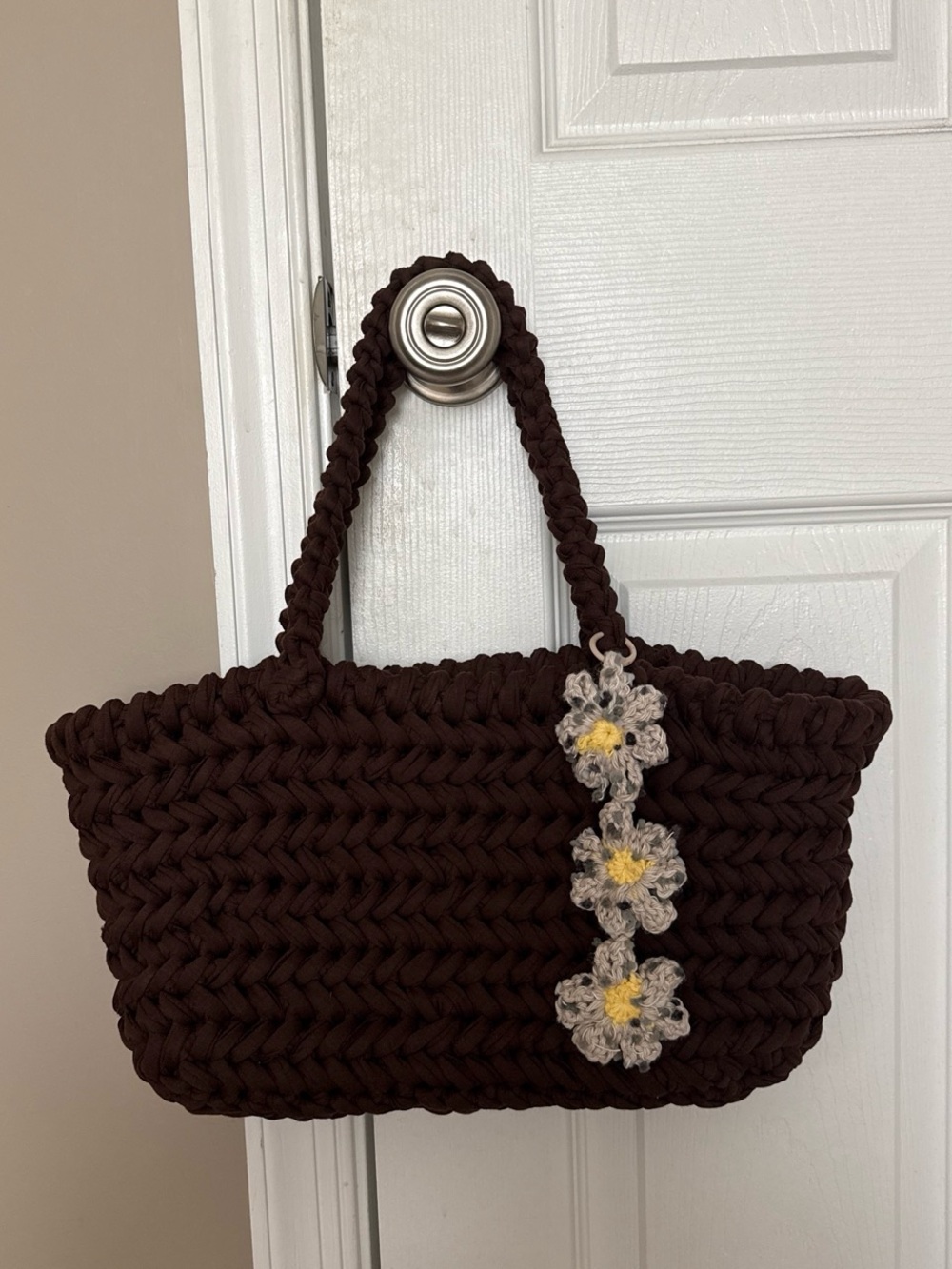 Handwoven Dark Brown Crochet Tote Bag